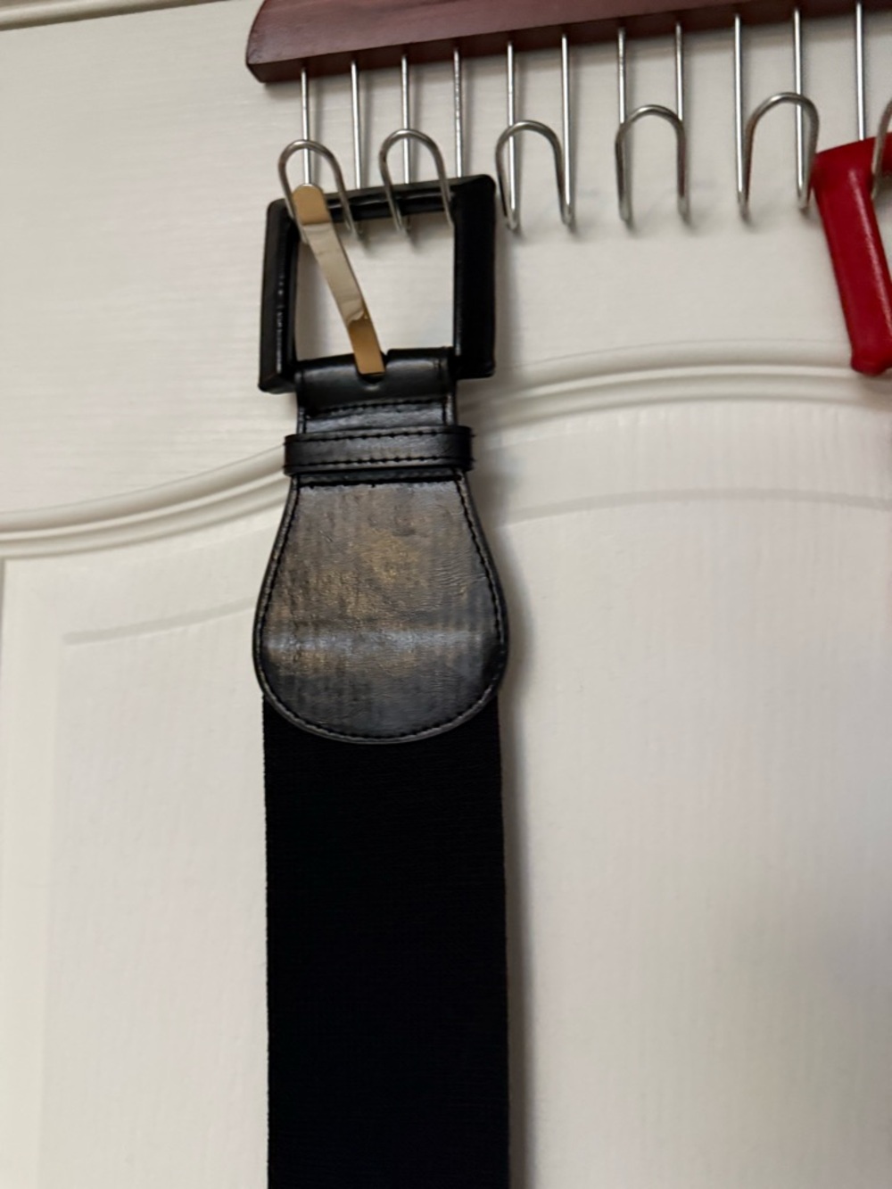 Black Women’s Elastic Stretch Belts with Leather Trim